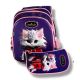 Школьный рюкзак для девочек начальных классов с принтом котика, пенал в комплекте, фиолетовый