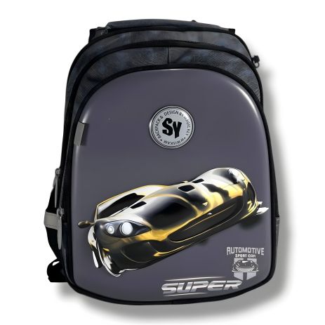 Шкільний рюкзак з принтом Машинка, сірий, 22 л, водонепроникний, пенал у комплекті