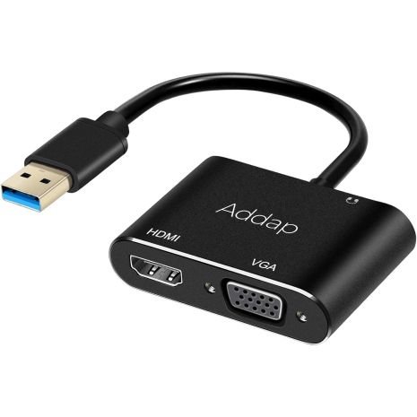 Многофункциональный переходник с USB 3.0 на 2 порта HDMI+VGA, USB хаб Addap MH-12, для передачи видео