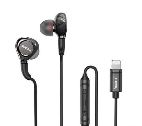 Дротові навушники REAMX RM-655i, Lightning, Metal Wired Earphone for Music & Call, 1.2M, grey Дротові навушники REAMX RM-655i, Lightning, Metal Wired Earphone for Music & Call, 1.2M, grey