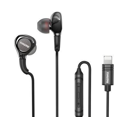 REAMX RM-655i дротові навушники, Lightning, Metal Wired Earphone for Music & Call, 1.2M, grey