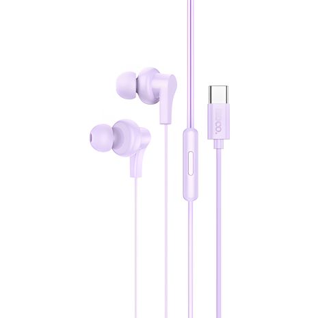 Дротові вакуумні навушники Hoco M114 з мікрофоном, Type-C, 1.2m, purple Дротові вакуумні навушники Hoco M114 з мікрофоном, Type-C, 1.2m, purple