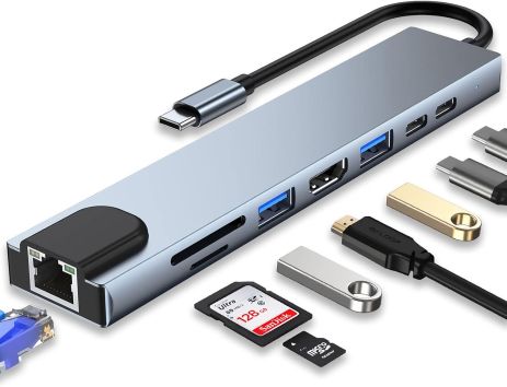 Багатофункціональний Type-C Хаб 8-в-1 з HDMI 4K, Ethernet, PD 100 Вт, кардрідером та USB портами