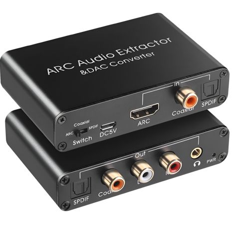 HDMI ARC аудио экстрактор 192kHz Addap HAE-03, ЦАП - конвертер звука с HDMI/SPDIF/Coaxial на RCA/AUX 3.5 мм/SPDIF/Coaxial для ТВ, саундбаров и усилителей