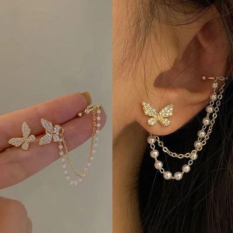 Серьга и кафф клипс на два уха Butterfly бабочка каф серьги