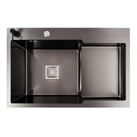 Кухонная мойка Valeso Handmade CM 78×50C L с углублённой полкой, PVD чёрная