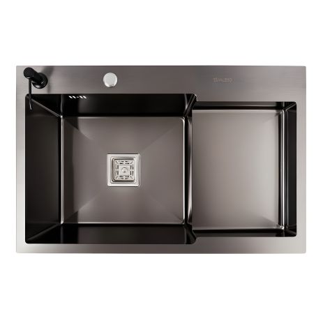 Мийка кухонна Valeso Handmade CM 78×50C L (PVD чорна) з поглибленою полицею