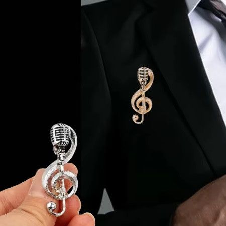 Брошь скрипичный ключ и микрофон в форме скрипичного ключа брошка с эмалью для музыкантов