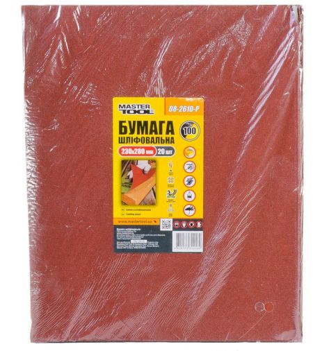Бумага шлифовальная водостойкая Р100 230х280 мм 20 шт MASTERTOOL 08-2610-Р