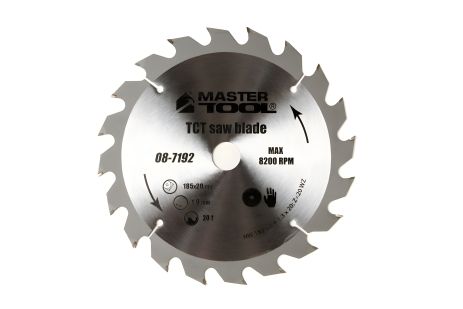 Деревообрабатывающий пильный диск с твердосплавными напайками 185х20х20Т адаптер 20-16 MASTERTOOL 08-7192