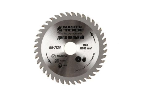 Диск пильний для дерева з твердосплавними напайками 125х22.2х40Т MASTERTOOL 08-7124