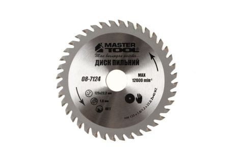 Диск пильный для дерева с твердосплавными напайками 125х22.2х40Т MASTERTOOL 08-7124
