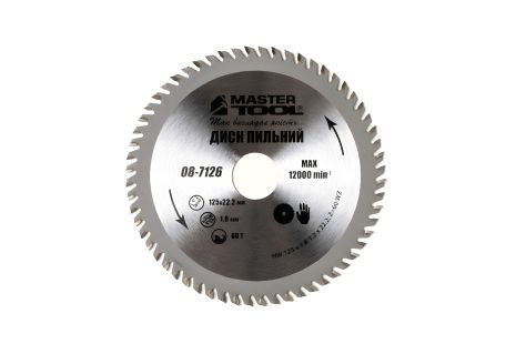 Диск для пилы по дереву с твердосплавными напайками 125х22.2х60Т MASTERTOOL 08-7126