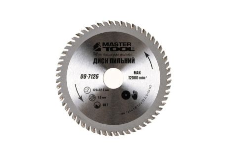 Диск пильний для дерева з твердосплавними напайками 125х22.2х60Т MASTERTOOL 08-7126