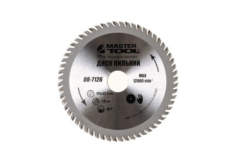 Диск пильний для дерева з твердосплавними напайками 125х22.2х60Т MASTERTOOL 08-7126 Диск пильний для дерева з твердосплавними напайками 125х22.2х60Т MASTERTOOL 08-7126