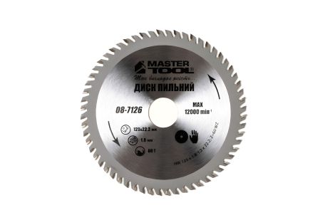 Диск для пилы по дереву с твердосплавными напайками 125х22.2х60Т MASTERTOOL 08-7126 Диск для пилы по дереву с твердосплавными напайками 125х22.2х60Т MASTERTOOL 08-7126