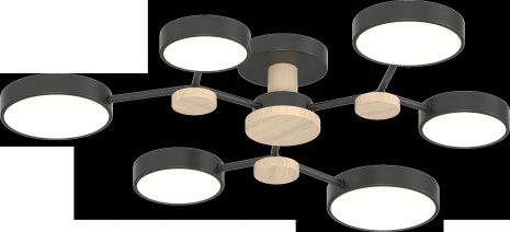 Потолочный светильник XI3313-6 Черный + Дерево