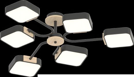 Чорний стельовий світильник з дерев'яними елементами XI3348-6 Чорний стельовий світильник з дерев'яними елементами XI3348-6