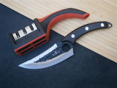 Нож повара Sonmelony Chef K-03A с серейтором 27 см и точилкой в подарок, RS-16
