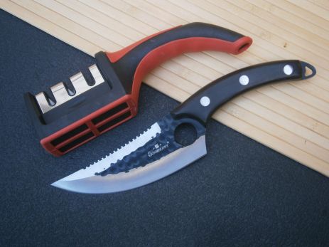 Ніж кухарський Sonmelony Chef К-03А фултанг з серейтором 27 см + подарунок Точилка для ножів Sharpener RS-16