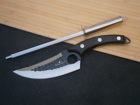 Комплект нож повара Sonmelony Chef K-03A с сератором 27 см + мусат для заточки