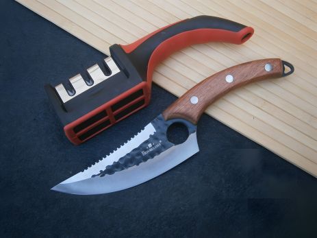 Поварской нож Sonmelony Chef RT-20 фултанг с серератором 27 см + точилка для ножей RS-16 в подарок