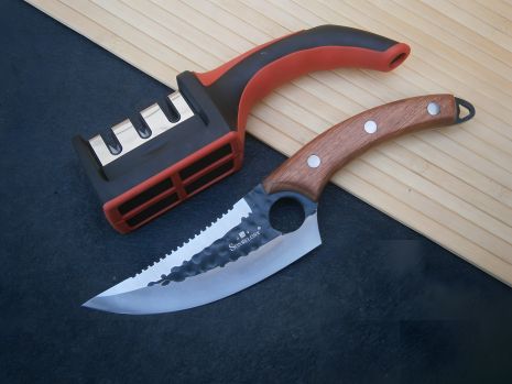 Поварской нож Sonmelony Chef RT-20 фултанг с серератором 27 см + точилка для ножей RS-16 в подарок