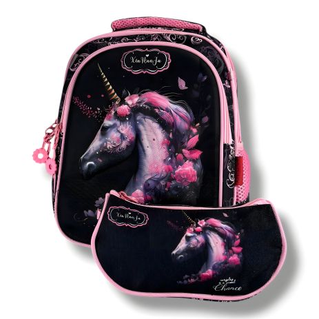 Принт Единорог на школьном рюкзаке для девочек 6-9 лет, черный, вместительный и легкий, 20 л