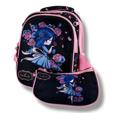 Рюкзак для дівчаток 6-9 років, шкільний, чорний, легкий та місткий, принт Балерина