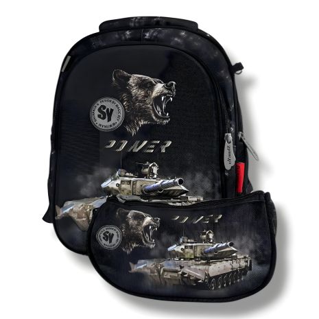 Черный школьный рюкзак для мальчиков Танк, водонепроницаемый, пенал в комплекте