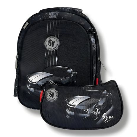 Шкільний рюкзак для хлопчиків (1-4 класів), з пеналом, місткий та легкий, принт "Машинка", 20 л