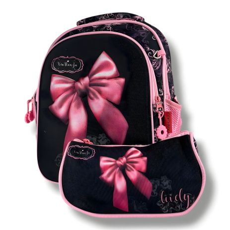 Сірий шкільний рюкзак для дівчаток 6-9 років, місткість 20 л, з принтом Бантик