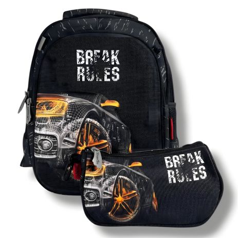 Шкільний рюкзак для хлопчиків з принтом машини, місткий та легкий, пенал у комплекті