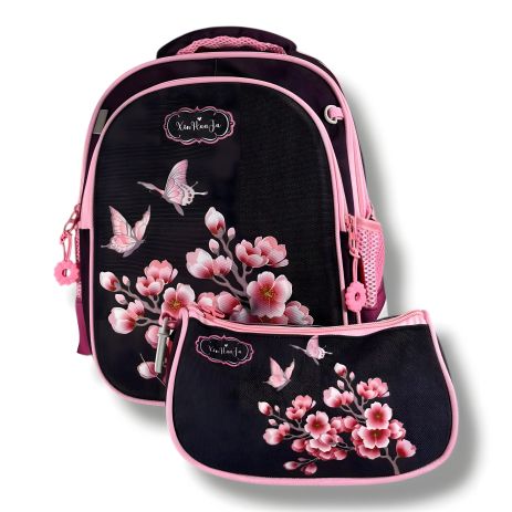 Шкільний рюкзак для дівчаток 6-9 років, сірий, принт Сакура, 20 літрів