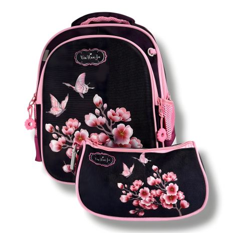 Шкільний рюкзак для дівчаток 6-9 років, сірий, принт Сакура, 20 літрів