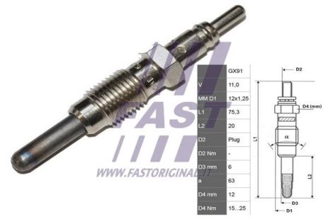 Свеча накаливания FIAT DOBLO, FIAT PUNTO, FIAT STRADA, FAST (FT82728)