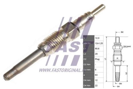 Свеча накаливания FIAT PUNTO, ALFA ROMEO, LANCIA LYBRA, FAST (FT82725)