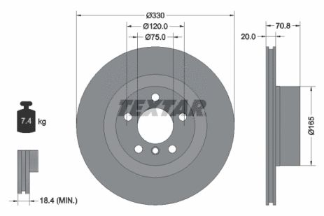 Диск тормозной BMW X4, BMW X3, TEXTAR (92256303)