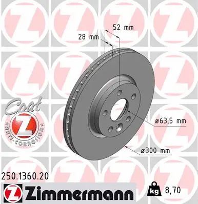 Диск гальмівний FORD (CHANGAN), LAND ROVER, VOLVO (CHANGAN), ZIMMERMANN (250136020)