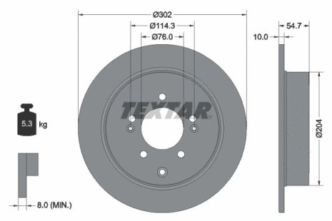 Диск гальмівний KIA SPORTAGE, HYUNDAI TUCSON, TEXTAR (92294903)