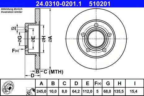 ATE 24031002011 гальмівний диск для SKODA SUPERB, VW PASSAT, AUDI A6 ATE 24031002011 гальмівний диск для SKODA SUPERB, VW PASSAT, AUDI A6