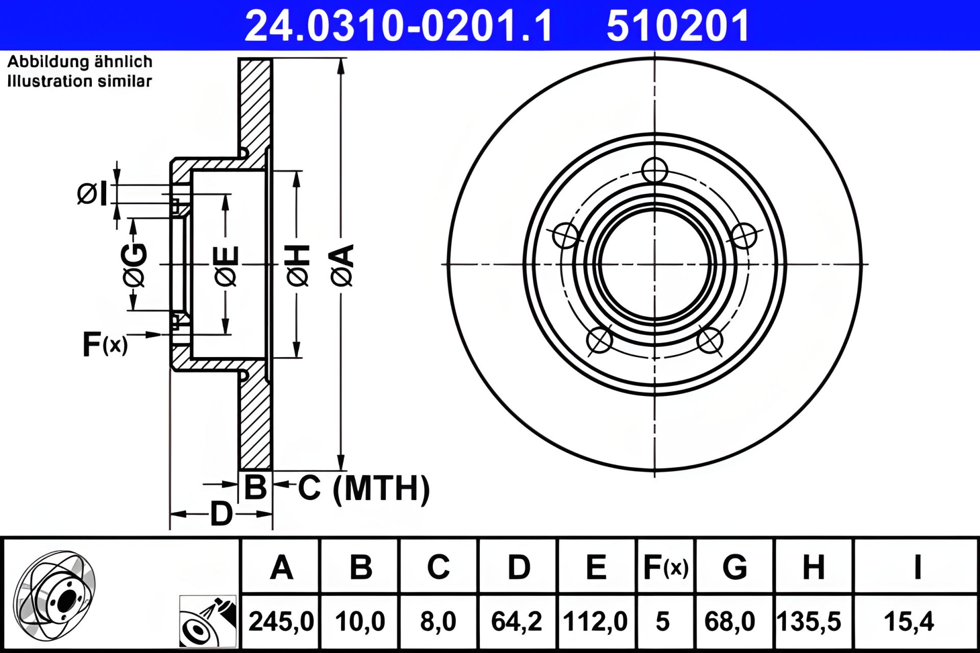 ATE 24031002011 гальмівний диск для SKODA SUPERB, VW PASSAT, AUDI A6 ATE 24031002011 гальмівний диск для SKODA SUPERB, VW PASSAT, AUDI A6