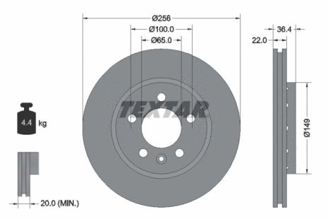 Диск гальмівний SEAT LEON, VW GOLF, SKODA OCTAVIA, TEXTAR (92098603)