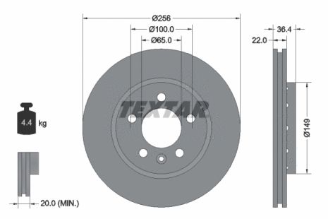 Диск гальмівний SEAT LEON, VW GOLF, SKODA OCTAVIA, TEXTAR (92098603)
