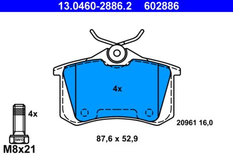 Комплект гальмівних колодок SEAT EXEO, SKODA OCTAVIA, AUDI A4, ATE (13046028862)