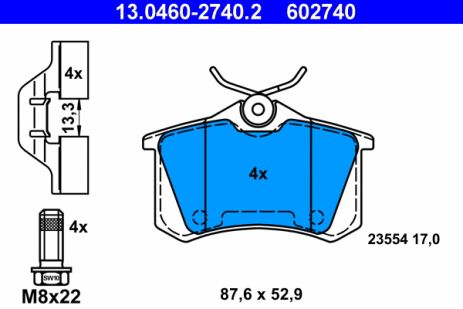 Комплект гальмівних колодок RENAULT GRAND SCÉNIC, PEUGEOT 2008, CITROËN C4, ATE (13046027402)