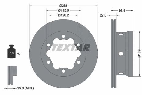 Диск тормозной MERCEDES-BENZ SPRINTER, VW LT, TEXTAR (92089803)