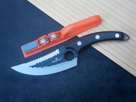 Шеф-нож Sonmelony Chef K-03A фултанг с серейтором 27 см + подарочная точилка для ножей XR-119