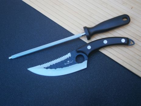 Cuhar Sonmelony Chef K-03a Fullang с серитором 27 см + мусат для заточки и редактирования ножей