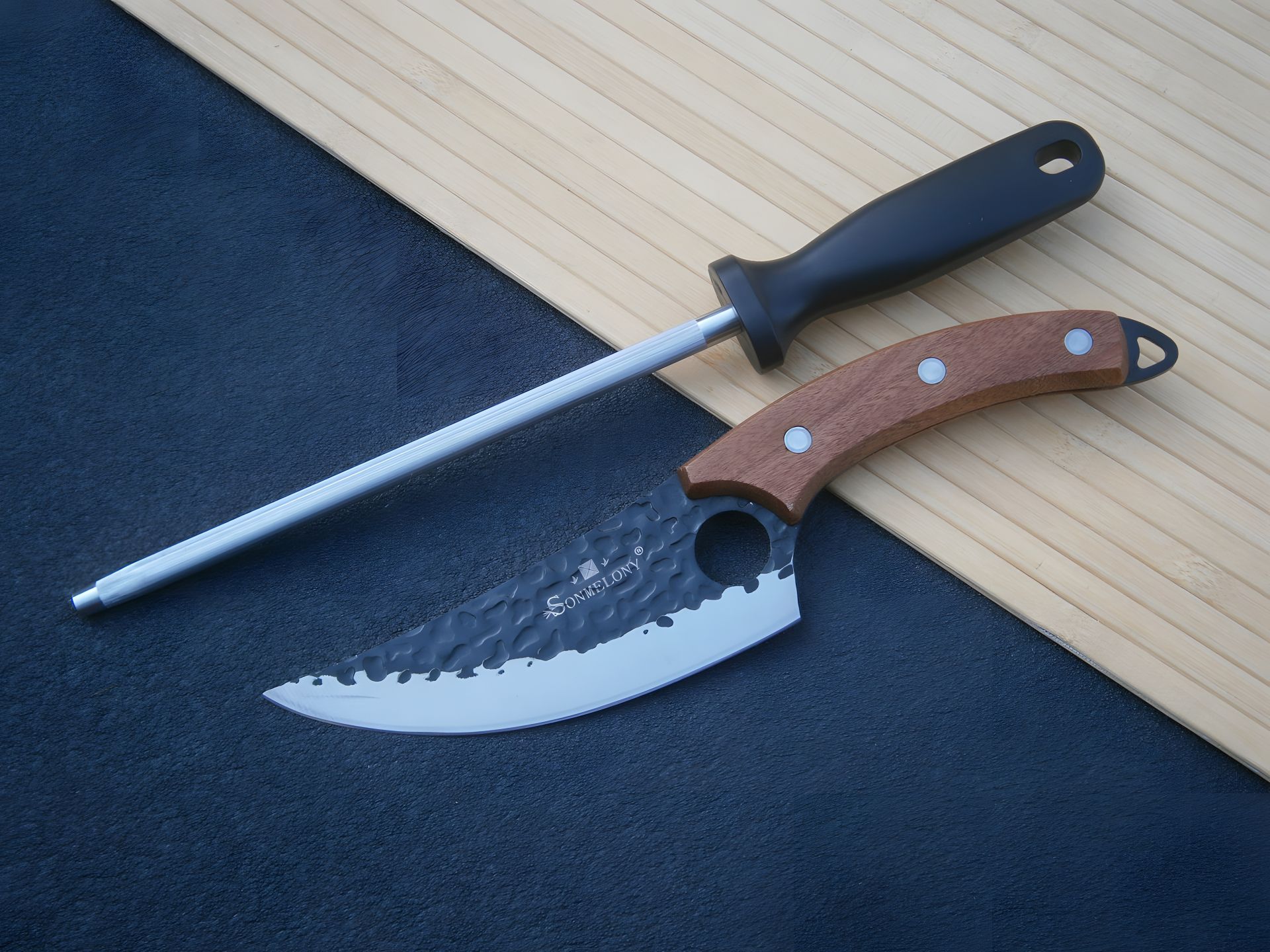 Кухонный нож Sonmelony RT-34 Fultang 27см с подарочным мусатом для заточки Кухонный нож Sonmelony RT-34 Fultang 27см с подарочным мусатом для заточки
